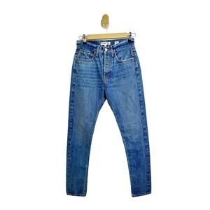 RE/DONE Ultra High Rise Button Fly Dark Wash Straight Leg Jeans US 26